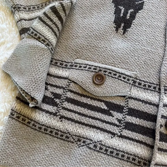 Western Bucking Bronc Rodeo Horse Cowichan Knit Traditional Button Front