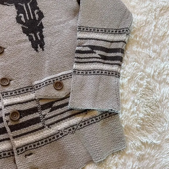 Western Bucking Bronc Rodeo Horse Cowichan Knit Traditional Button Front