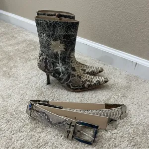 White Diamonds Boots High Heel Heeled Western Cowgirl Women Size 6 Belt Included