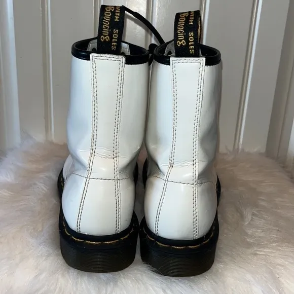 WHITE glossy patent leather chunky Dr Doc Martens grunge goth punk boots size 8