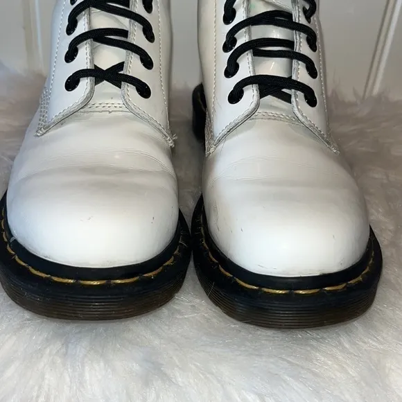 WHITE glossy patent leather chunky Dr Doc Martens grunge goth punk boots size 8