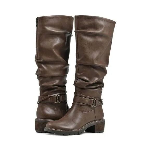 White Mountain Crammers Women Brown Faux Leather Slouchy Knee-High Boots FZP105