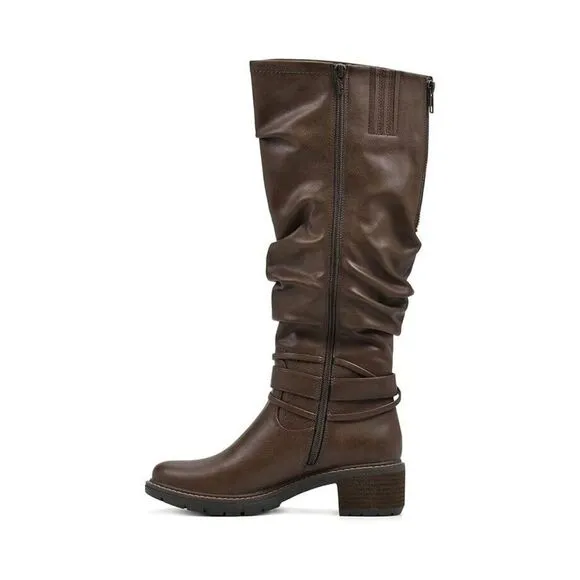 White Mountain Crammers Women Brown Faux Leather Slouchy Knee-High Boots FZP105