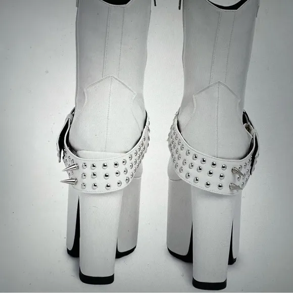 White Platform Cowboy Boots with Studded Strap size 8 NWT
