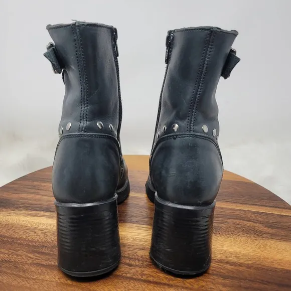 Wicked Road Warrior Women Black Studded Buckle Leather Boots Made in Spain US 7