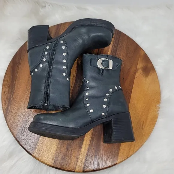 Wicked Road Warrior Women Black Studded Buckle Leather Boots Made in Spain US 7