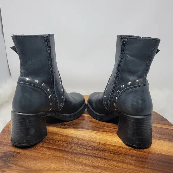 Wicked Road Warrior Women Black Studded Buckle Leather Boots Made in Spain US 7