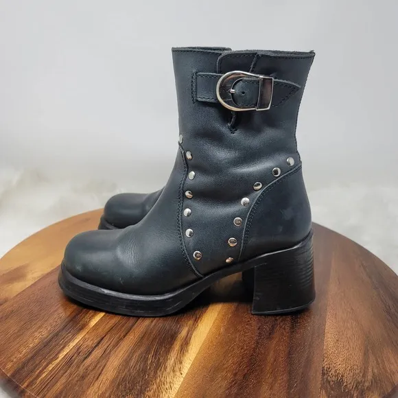 Wicked Road Warrior Women Black Studded Buckle Leather Boots Made in Spain US 7