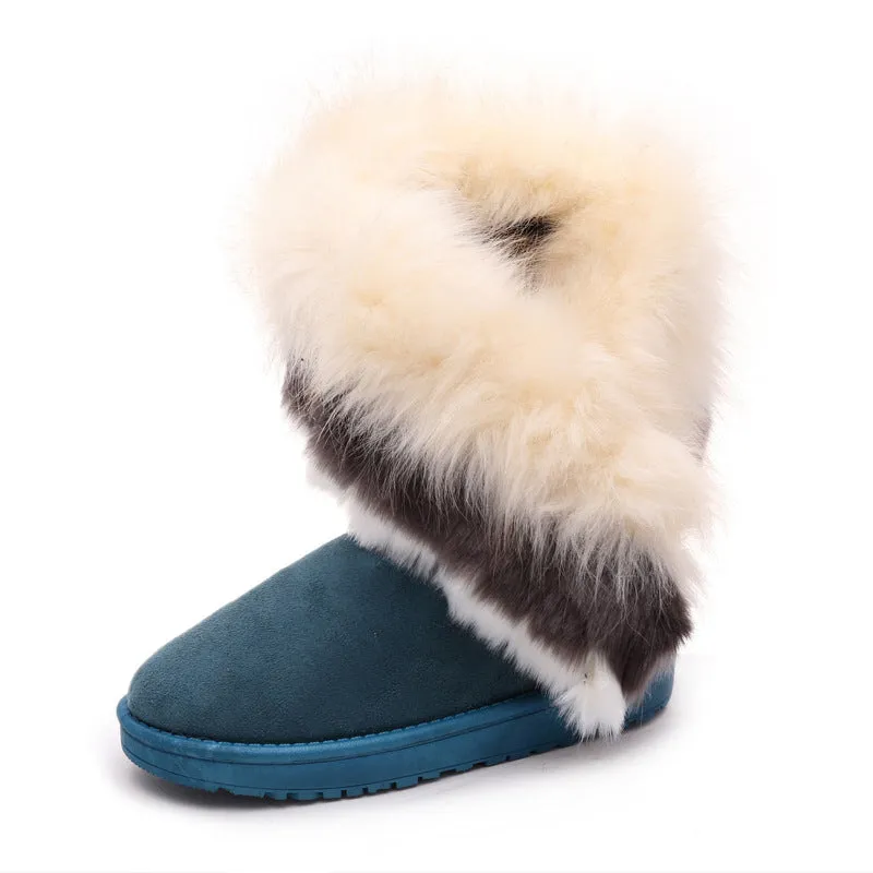 Winter Snow Boots Thick Fluffy Fox Fur Waterproof Non-slip Warm Cotton