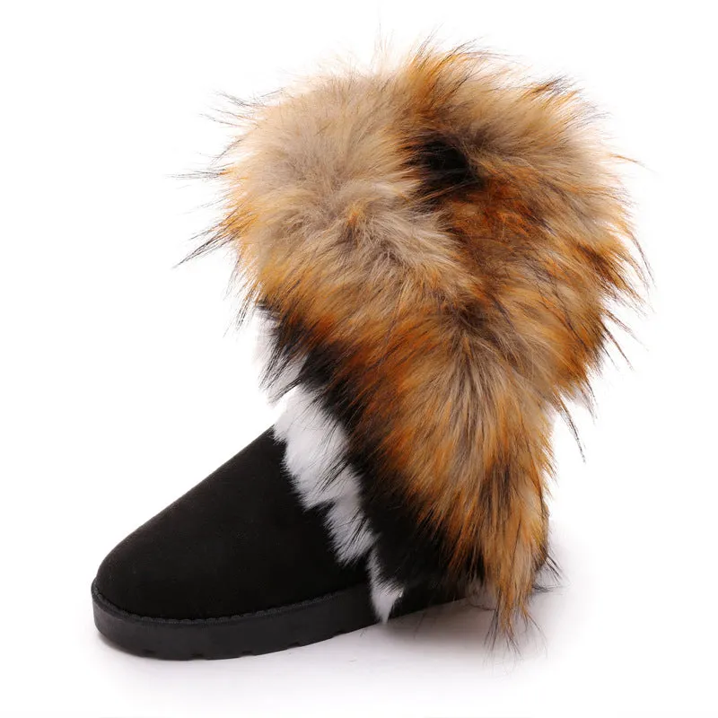 Winter Snow Boots Thick Fluffy Fox Fur Waterproof Non-slip Warm Cotton