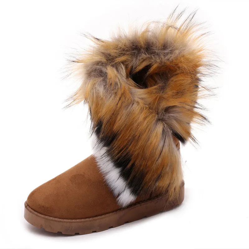 Winter Snow Boots Thick Fluffy Fox Fur Waterproof Non-slip Warm Cotton