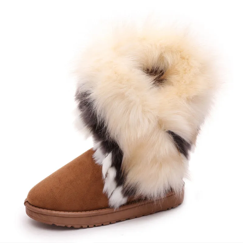 Winter Snow Boots Thick Fluffy Fox Fur Waterproof Non-slip Warm Cotton