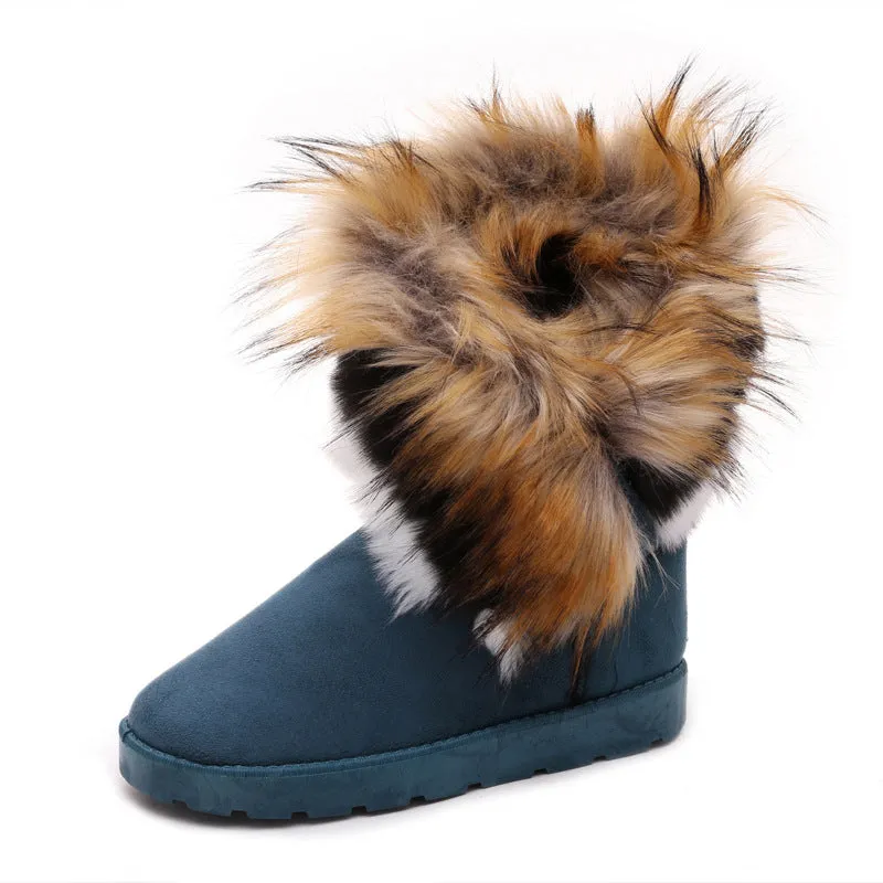Winter Snow Boots Thick Fluffy Fox Fur Waterproof Non-slip Warm Cotton