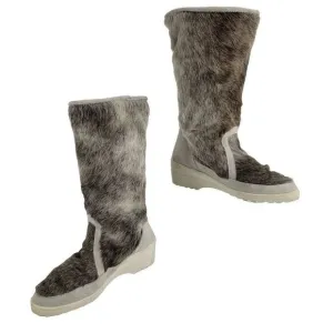 Winter Boots Sherpa Lined Rubber Sole Leather Reindeer Fur Calf Height Sz 7.5