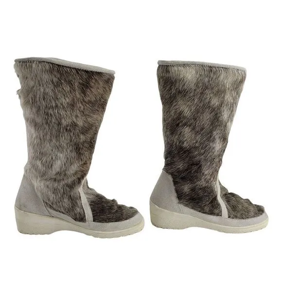 Winter Boots Sherpa Lined Rubber Sole Leather Reindeer Fur Calf Height Sz 7.5