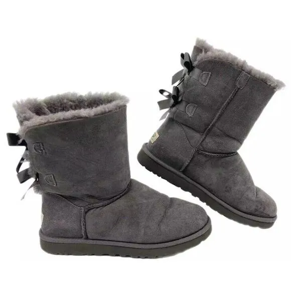 WMNS) UGG Bailey Bow II Pink Grey Boots 1110415 Women Size 8