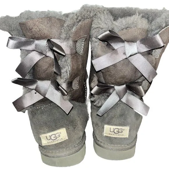 WMNS) UGG Bailey Bow II Pink Grey Boots 1110415 Women Size 8