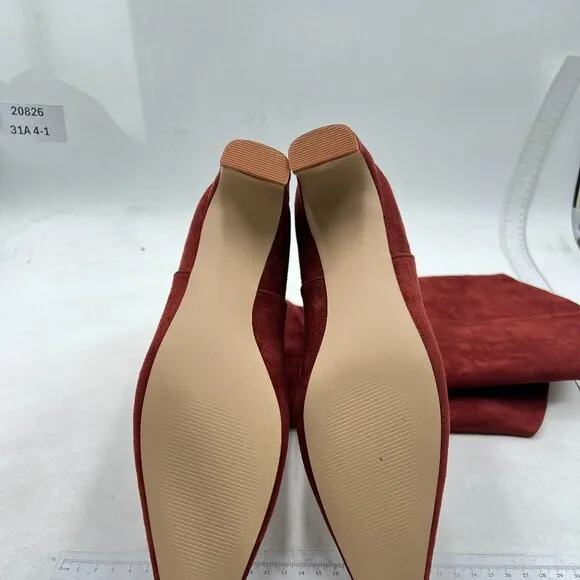 Women Comfortable Low Heel Pull on Knee High Boots Stylish Square Toe Winter Red