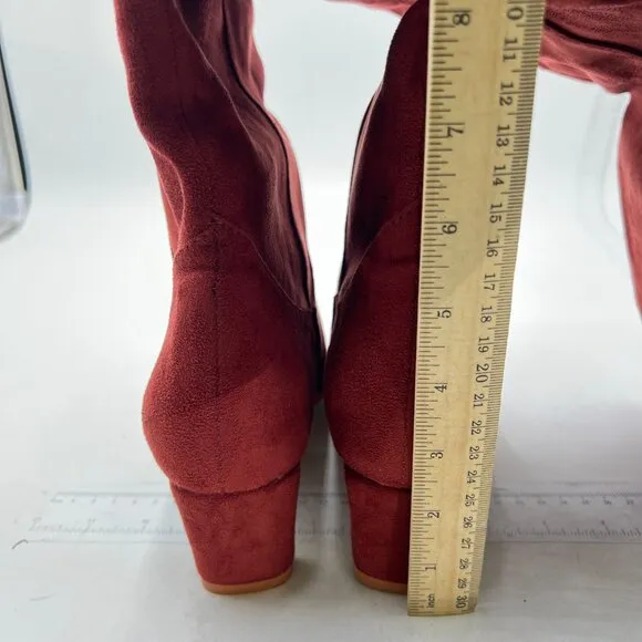 Women Comfortable Low Heel Pull on Knee High Boots Stylish Square Toe Winter Red