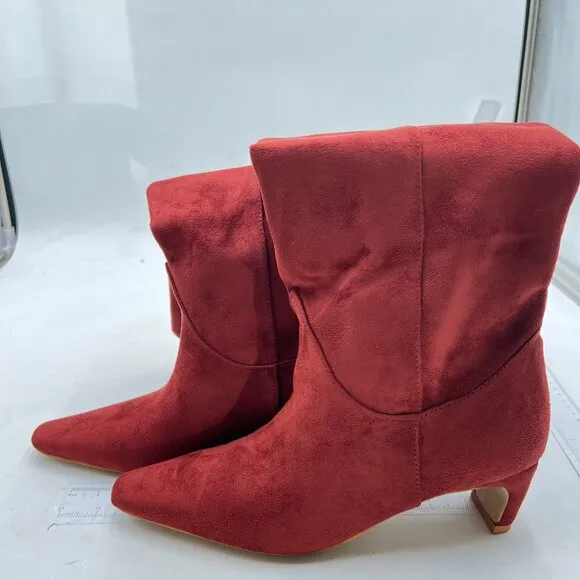 Women Comfortable Low Heel Pull on Knee High Boots Stylish Square Toe Winter Red