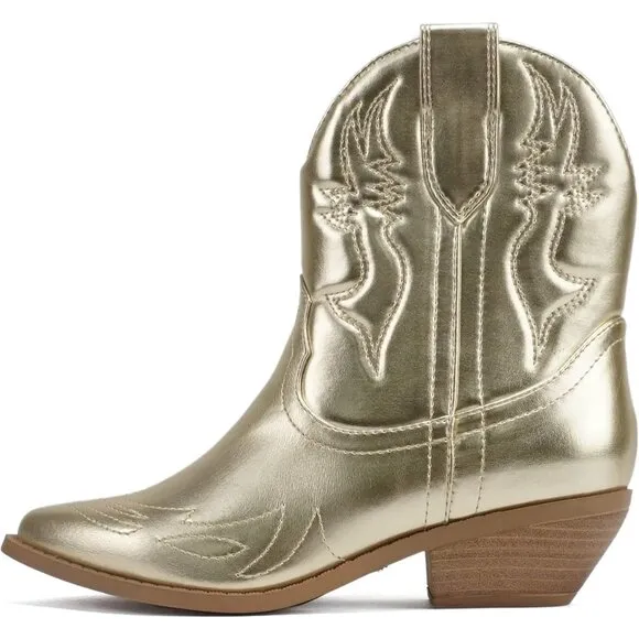 Women Cowgirl Cowboy Western Stitched Ankle Boots Pointed Toe