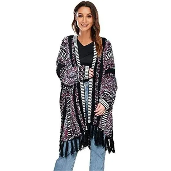 Women Long Sleeve Open Front Cardigan Fall Boho Tassel Cardigan Sweaters