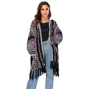 Women Long Sleeve Open Front Cardigan Fall Boho Tassel Cardigan Sweaters