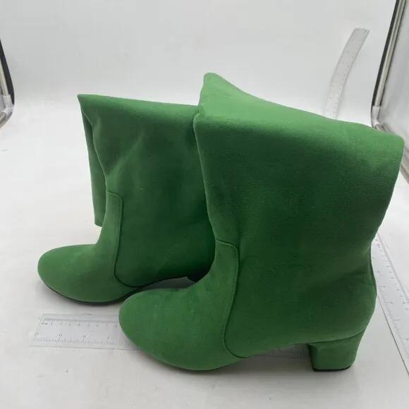 Women Pointed Toe Knee High Boots Chunky Block Mid Heel Riding Boots Green Shoes