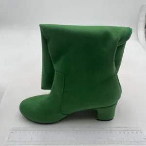 Women Pointed Toe Knee High Boots Chunky Block Mid Heel Riding Boots Green Shoes