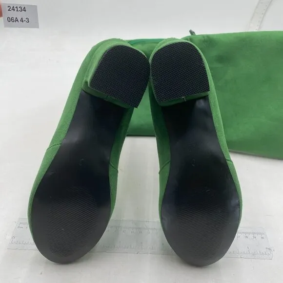 Women Pointed Toe Knee High Boots Chunky Block Mid Heel Riding Boots Green Shoes