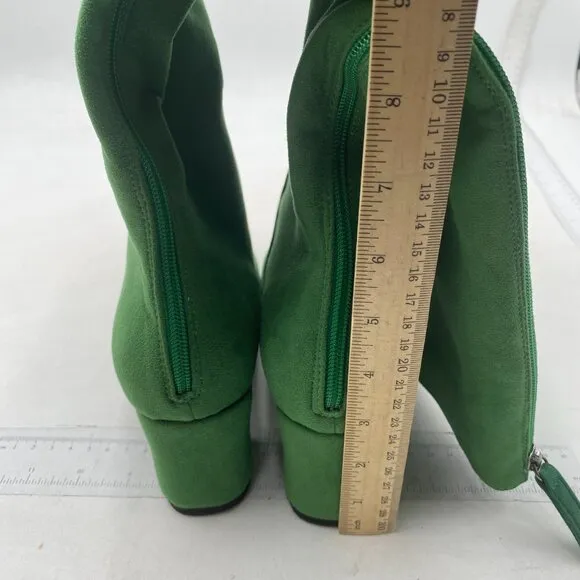 Women Pointed Toe Knee High Boots Chunky Block Mid Heel Riding Boots Green Shoes