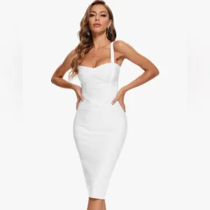 Women' Rayon Spaghetti Strap Knee Length Evening Party Prom Bandage Dress