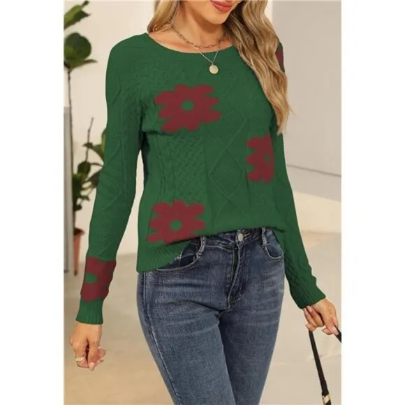 Womens 2024 Fall Pullover Sweaters Dark Green