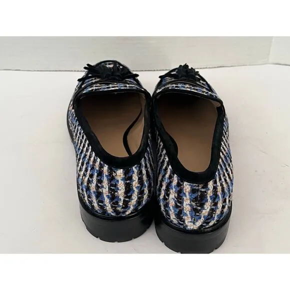 Women's Ann Taylor Fall Lug Sole Tweed Tassel Loafer Blue Black White Size 10M