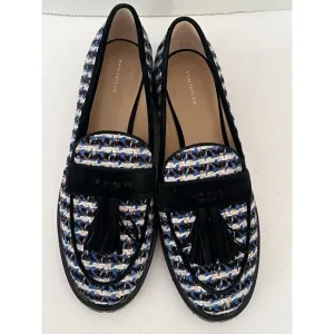 Women's Ann Taylor Fall Lug Sole Tweed Tassel Loafer Blue Black White Size 10M