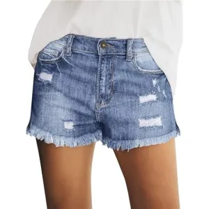 Women's Casual Mid Rise Denim Shorts Stretch Ripped Raw Hem Jean Shorts