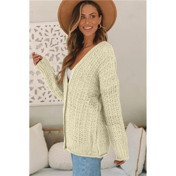 Women's Chunky Knit Cardigan Sweaters Button Down Open Front Oversized Textured