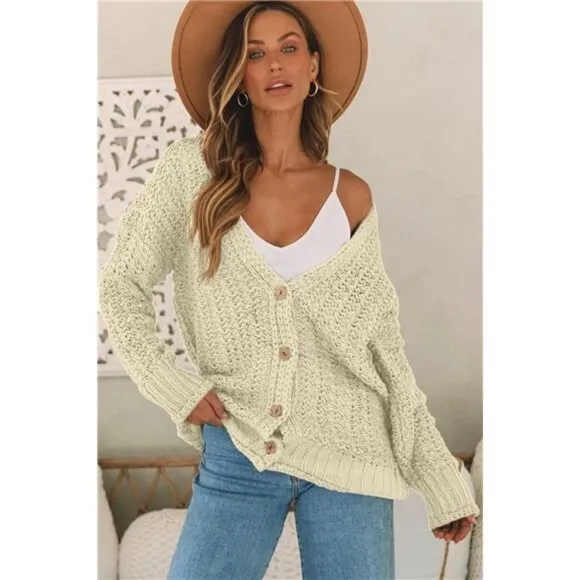 Women's Chunky Knit Cardigan Sweaters Button Down Open Front Oversized Textured