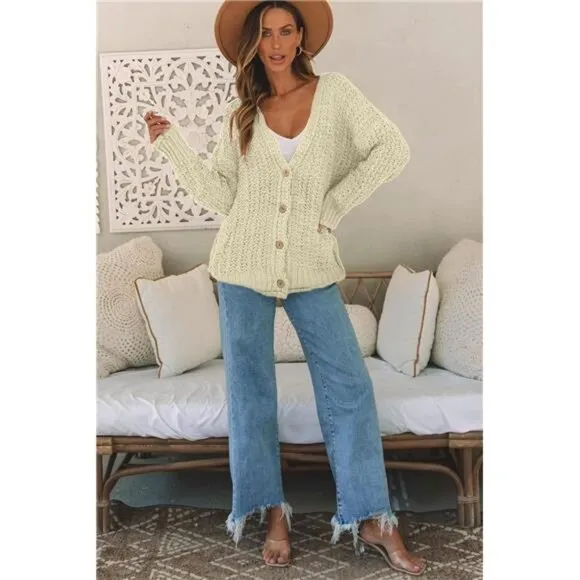 Women's Chunky Knit Cardigan Sweaters Button Down Open Front Oversized Textured