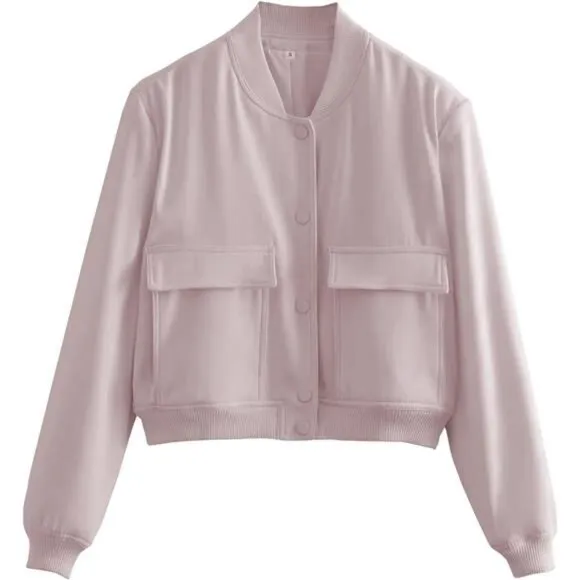 Womens Cropped Bomber Jacket Button Down Varsity Jackets Shackets With Pockets