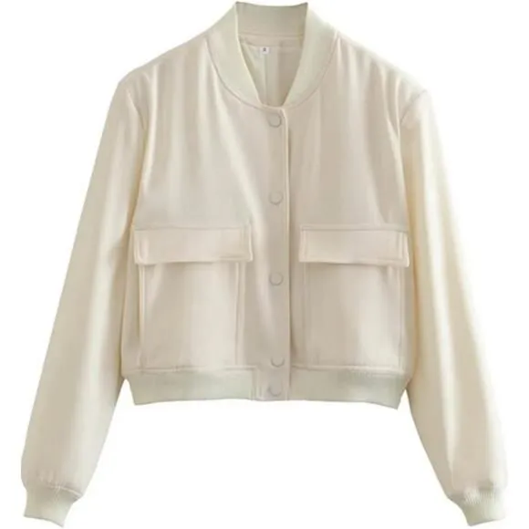 Womens Cropped Bomber Jacket Button Down Varsity Jackets Shackets With Pockets