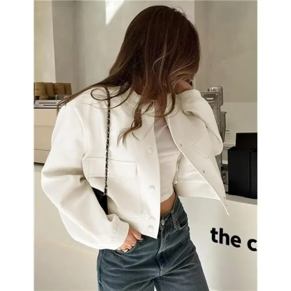 Womens Cropped Bomber Jacket Button Down Varsity Jackets Shackets With Pockets