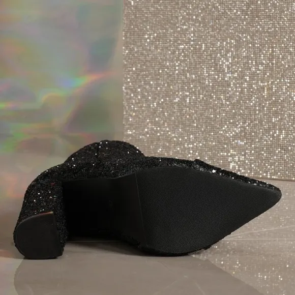 Women's Fashionable Round Toe Ankle Boots With Glitter Decoration, Side Zipper