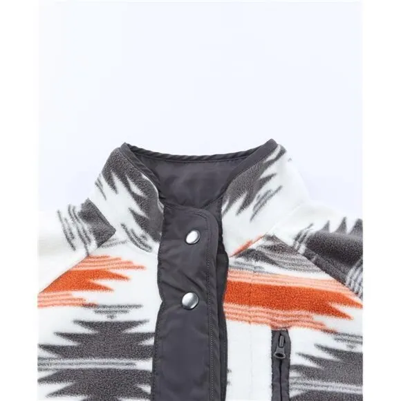 Women's Fleece Jacket Western Aztec Print‎ Snap Button Down Shacket with Pockets