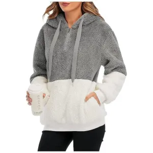 Women's Fuzzy Hoodies Sport Pullover Hoodie Y Grey &amp; White