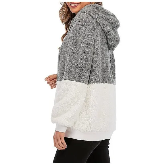 Women's Fuzzy Hoodies Sport Pullover Hoodie Y Grey &amp; White
