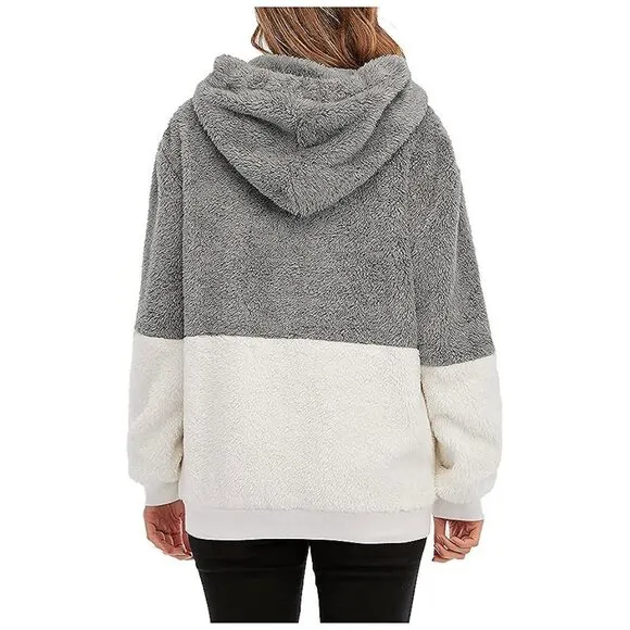 Women's Fuzzy Hoodies Sport Pullover Hoodie Y Grey &amp; White