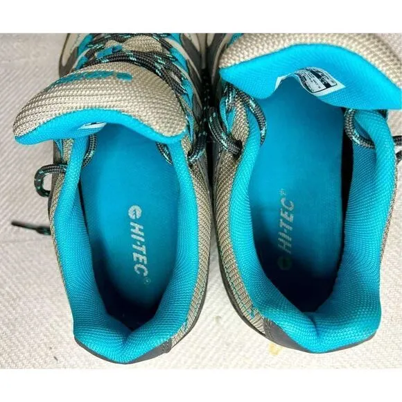 Women's Hi-Tec Romsey Low Grey/Graphite/Blue Waterproof Hiking Shoes Size 7.5