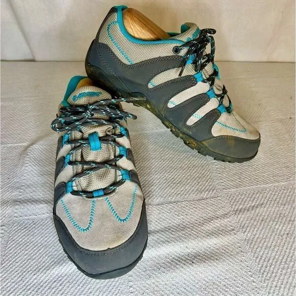 Women's Hi-Tec Romsey Low Grey/Graphite/Blue Waterproof Hiking Shoes Size 7.5