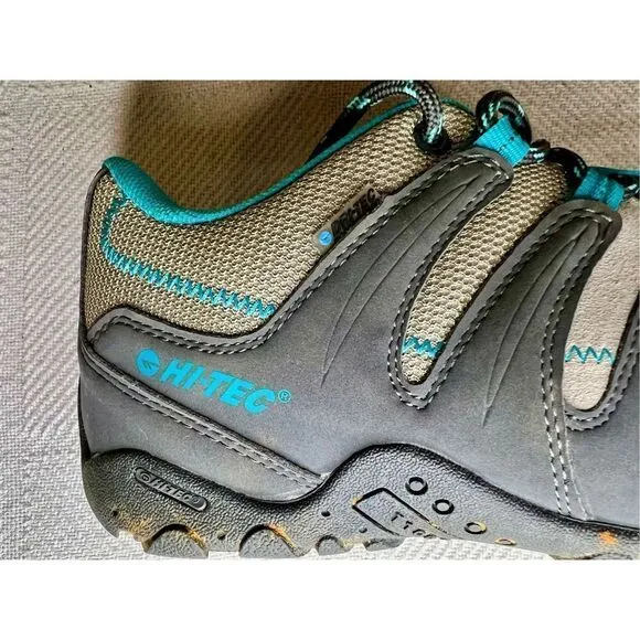 Women's Hi-Tec Romsey Low Grey/Graphite/Blue Waterproof Hiking Shoes Size 7.5